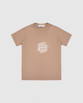 Stone Island Children's brown T-shirt with logo emblem print L1S162100009S037968