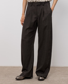 Brunello Cucinelli Brown wool pants with monil chain MP550P9026