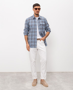 Kiton Blue wool and silk check shirt UMCBUBAK0628G