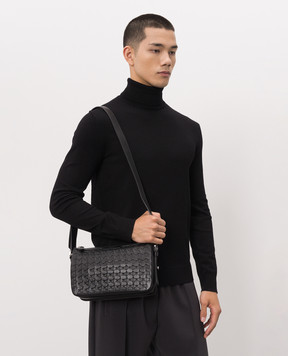 Serapian Black East West leather bag with weaving SRMOSMML736425A001