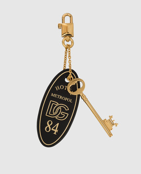 Dolce&Gabbana Black leather keychain with key and branded token BI3479A0500
