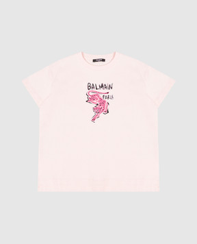 Balmain Children's pink T-shirt with Tiger print BZ8A41Z3672610