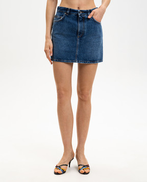 Dolce&Gabbana Blue denim mini skirt with logo patch F4C6NDG8OB3