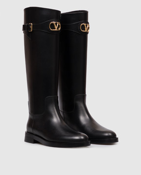 Valentino Black leather boots with logo 9W2S0MT1DSH