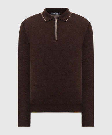 Brown wool and silk polo shirt