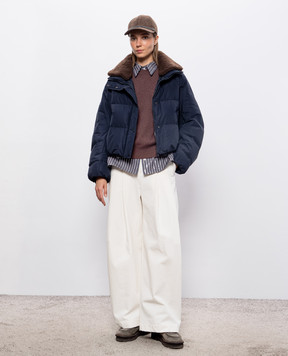 Brunello Cucinelli Blue down jacket with fur MH5257474