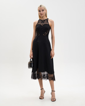 Twinset Black linen midi dress with openwork inserts 261TT2241