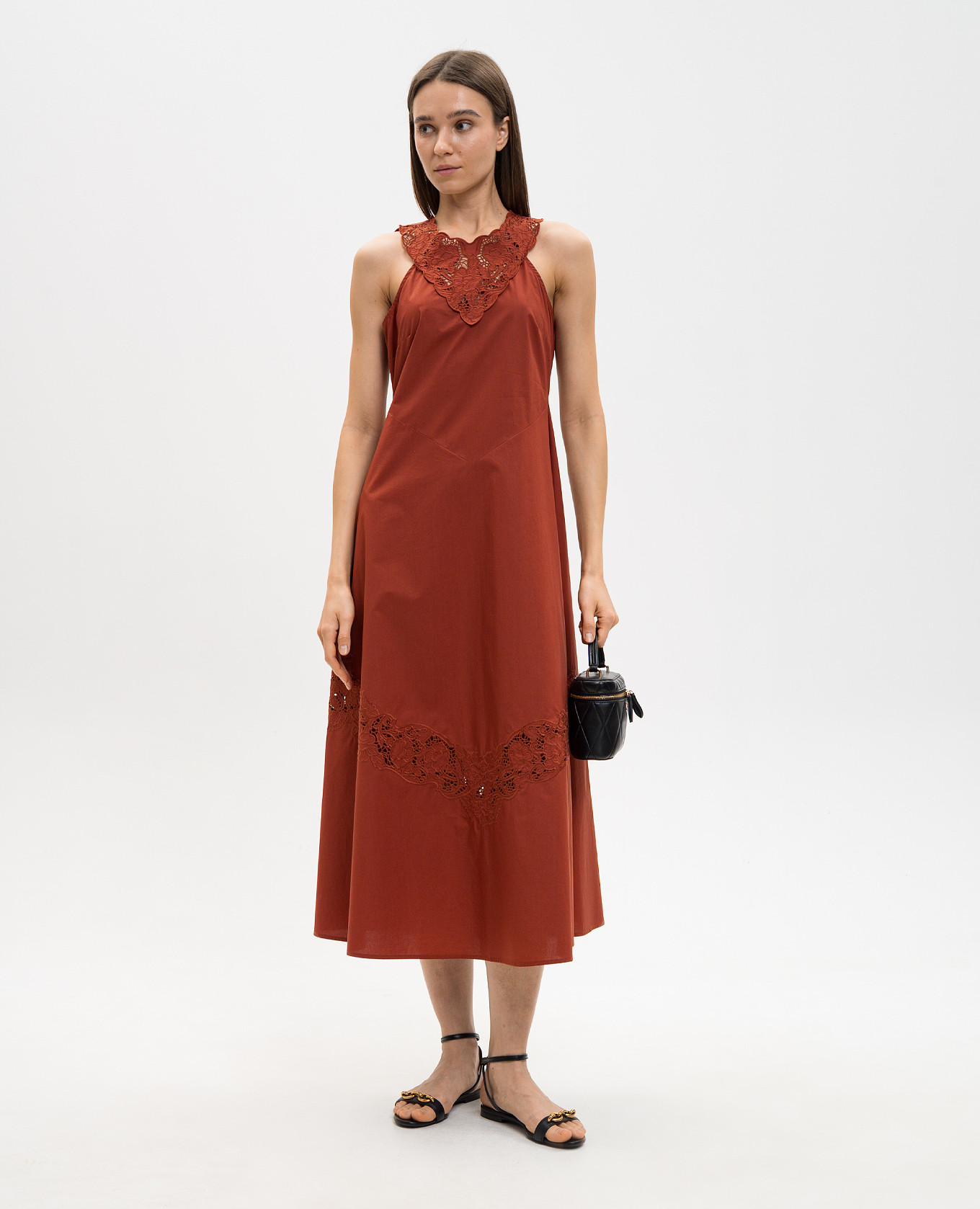 

Terracotta midi dress with embroidery Twinset, Red