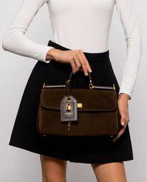 Dolce&Gabbana My Sicily brown suede bag with logo BB7782BO903