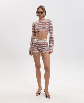 Palm Angels Cropped knitted top with striped silk PAWHE001KN001