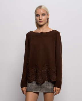 Ermanno Scervino Brown cashmere jumper with lace D495M312APTPYU