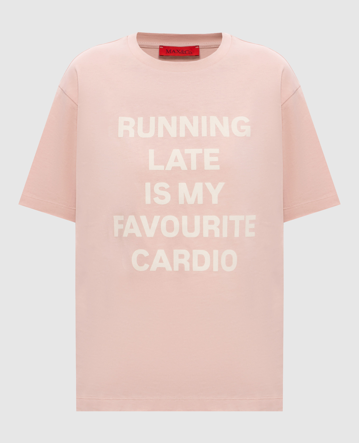 Pink T-shirt with a print of the inscription