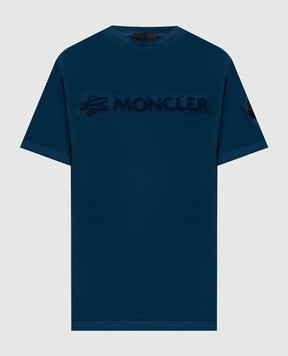 Moncler Blue T-shirt with textured logo L20918C0001189AUG