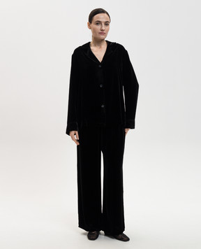 Asceno Calabasas Black Velvet Pajama Shirt with Silk T087F40C01