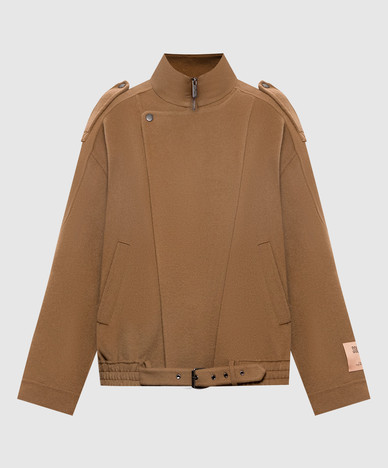 Brown wool and cashmere biker jacket