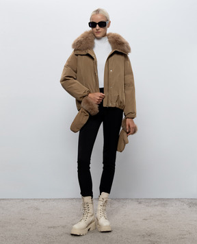 Yves Salomon Army Brown down jacket with fox fur 25WYV05866DOTM