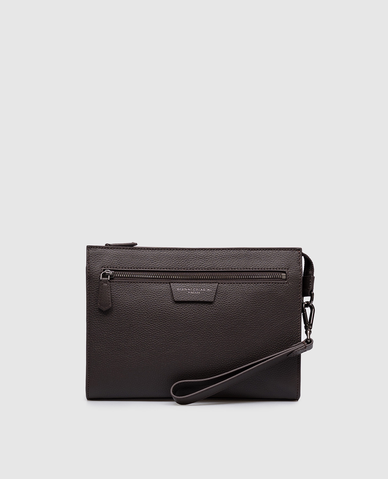 Brown leather clutch