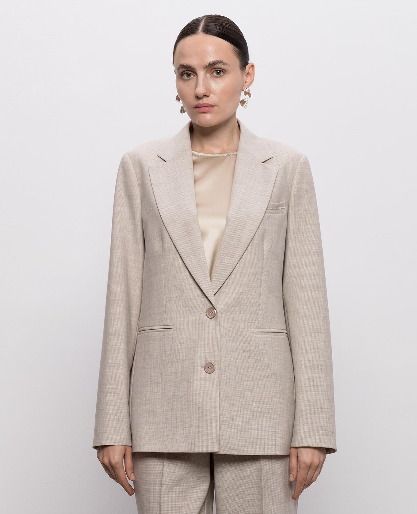 Beige wool jacket with lurex and monil chain Peserico 3