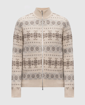 Brunello Cucinelli Beige cashmere cardigan with jacquard pattern M22506316