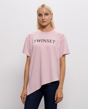 Twinset Pink T-shirt with embroidered logo 262LI2HLL