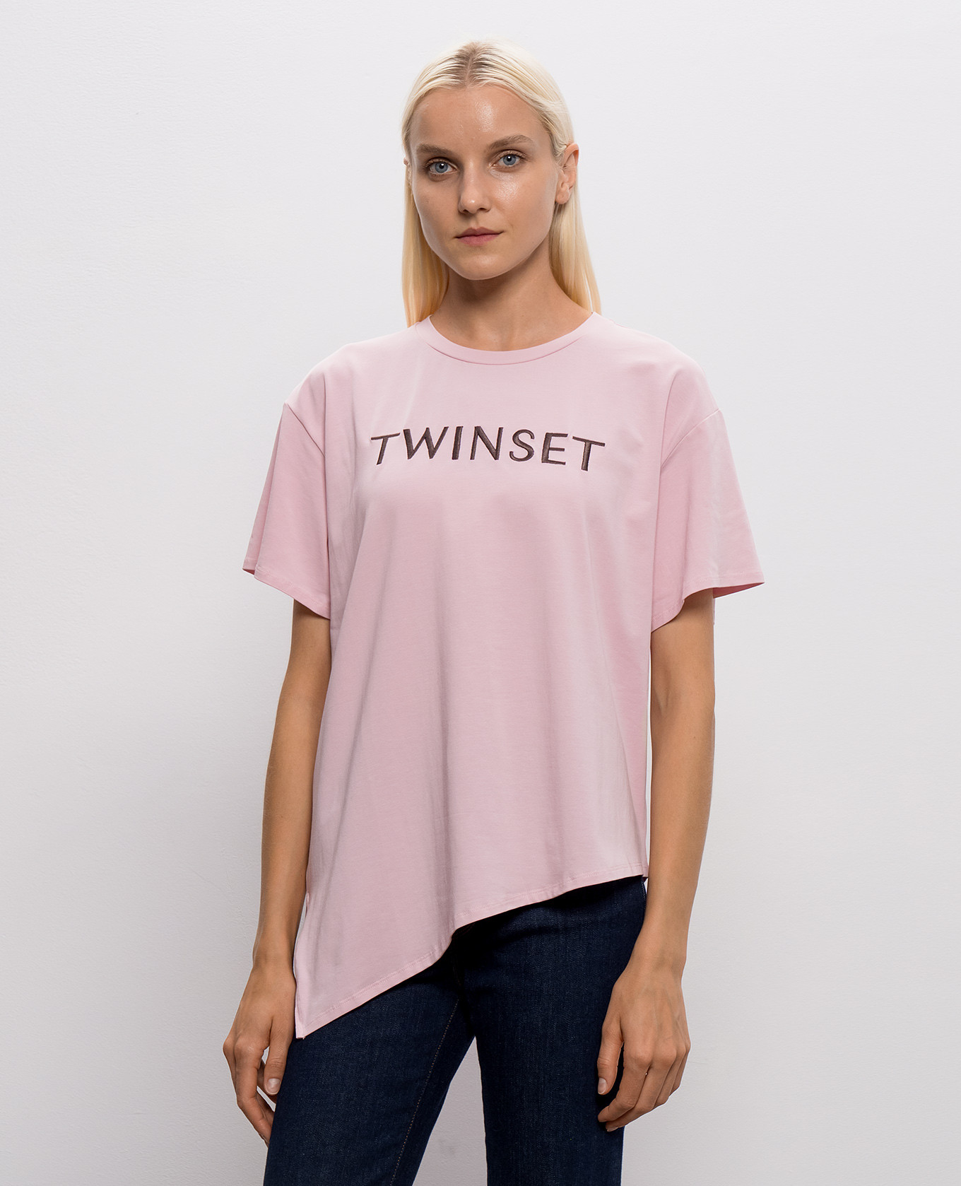 Pink T-shirt with embroidered logo Twinset 3