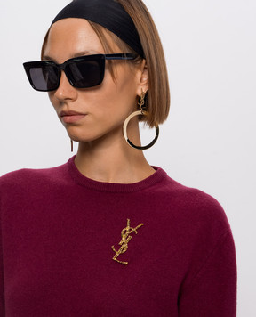 Saint Laurent Cassandre gold brooch with crocodile embossed pattern 470371Y1500w