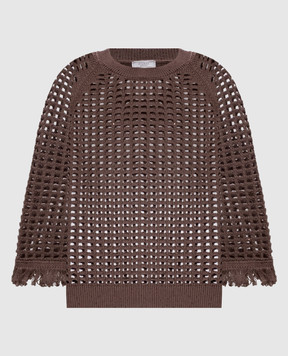 Peserico Brown openwork jumper with sequins and fringe A99047F0709110