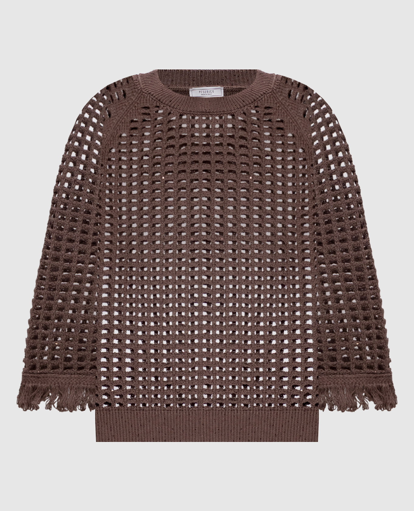 

Brown openwork jumper with sequins and fringe Peserico