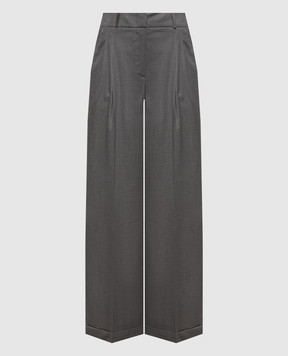 Peserico Gray wool pants with brand patch A0479806461