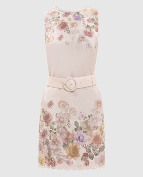Twinset Beige linen dress with floral print 261TT2571