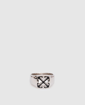 Off-White Silver ring with emblem OMOC078C99MET001