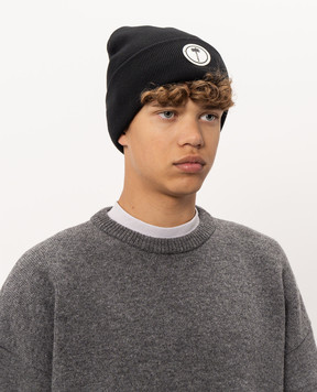 Palm Angels Black hat with logo patch PAMLC003KN008