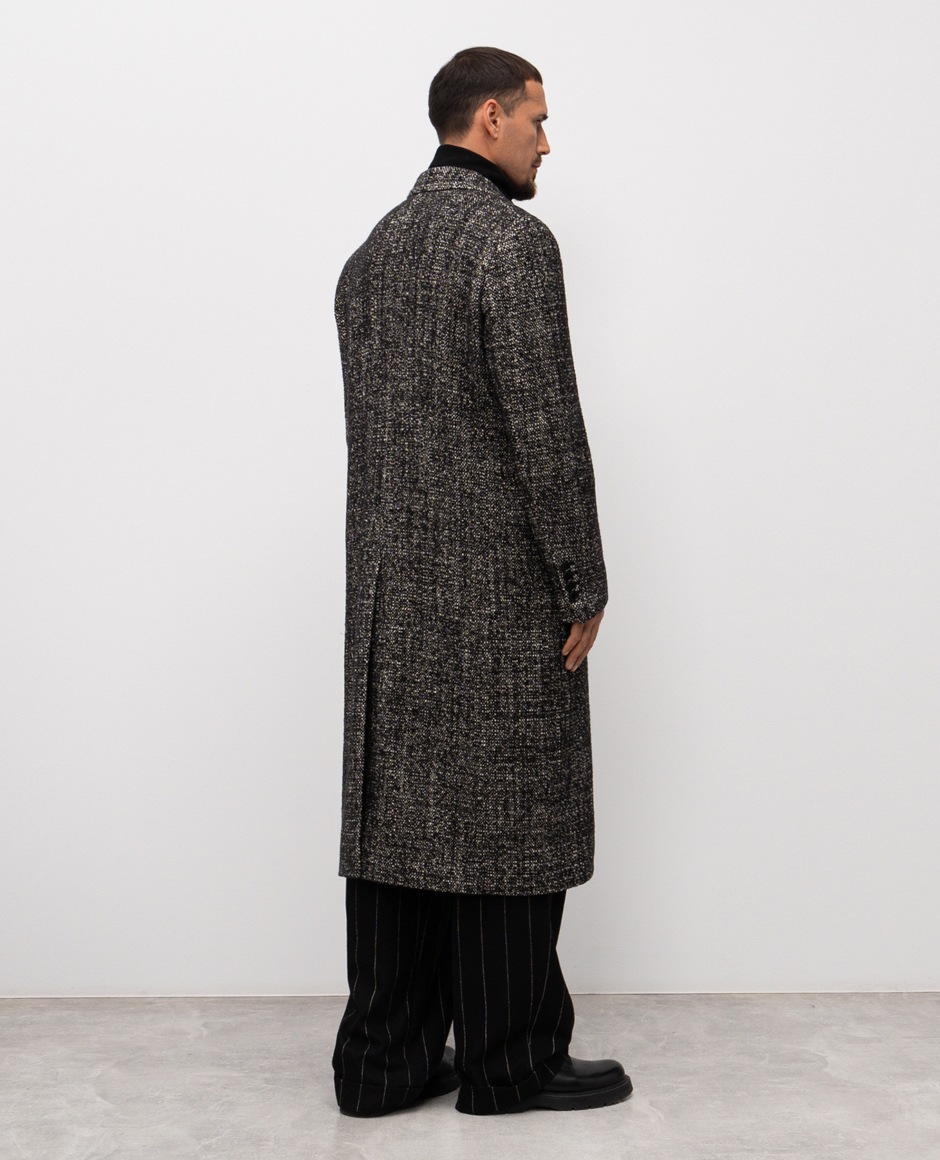 Black double-breasted coat with patterned wool Dolce&Gabbana 4