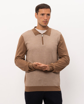 Enrico Mandelli Brown wool and silk patterned polo shirt 4K040A5904