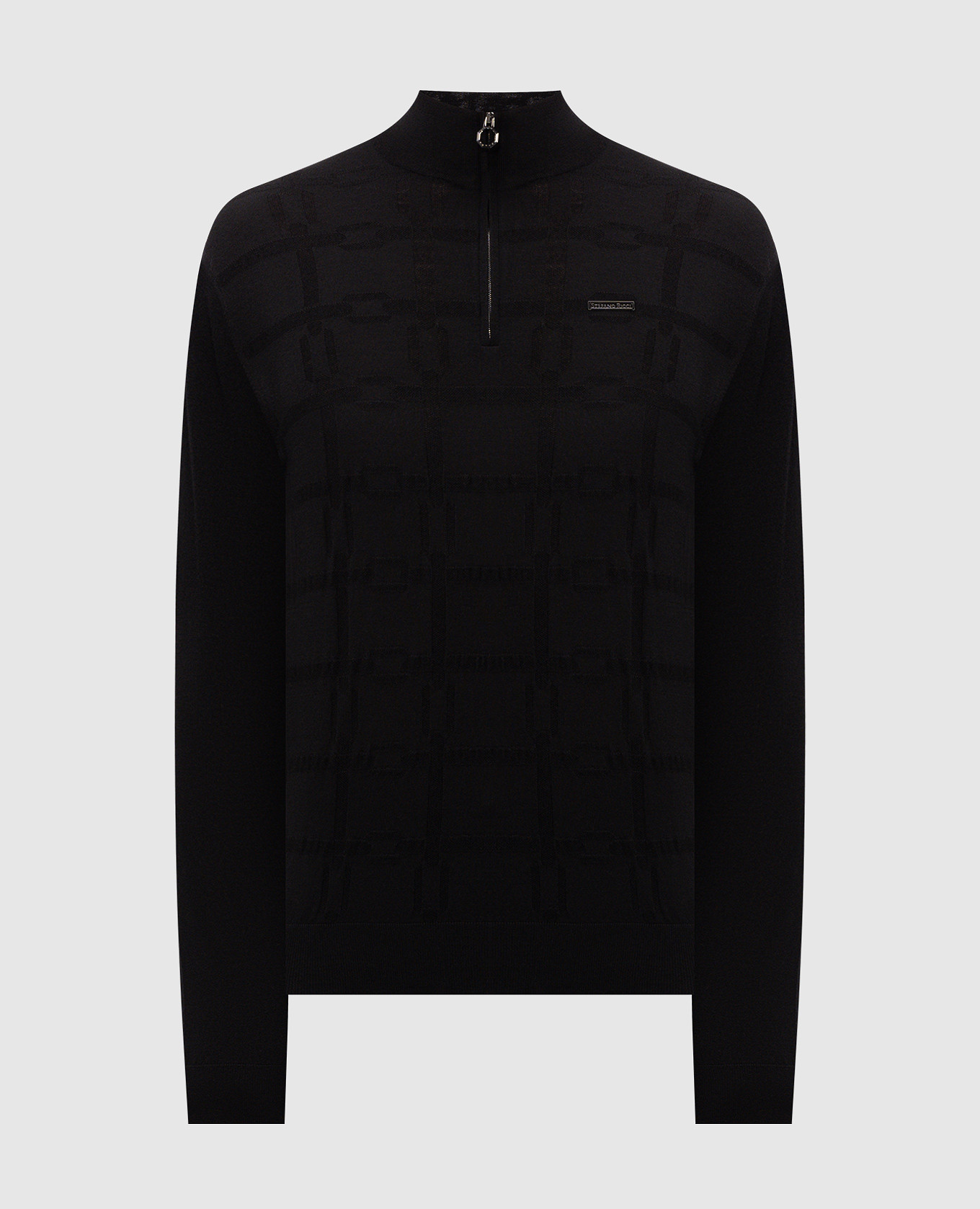 Black wool sweater with geometric pattern