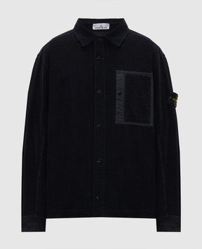Stone Island Blue corduroy shirt with logo patch L2S151200016S0212