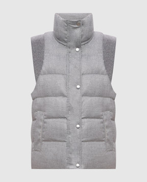 Peserico Gray down vest with monil chain A03470DA1945