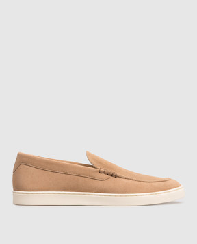 Brunello Cucinelli Brown suede slip-ons with emblem MZUHVSP335