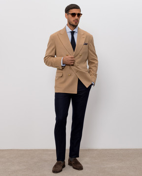 Brunello Cucinelli Beige double-breasted camel wool jacket MV4377BPDG
