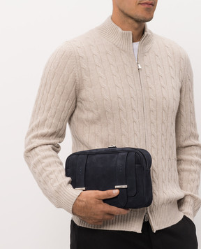 Orciani Blue nubuck bag with textured logo P00759NAB