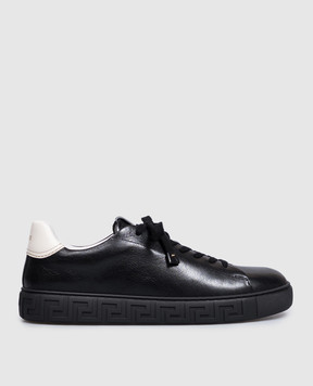 Versace Black Greca leather sneakers with logo 10242061A18384