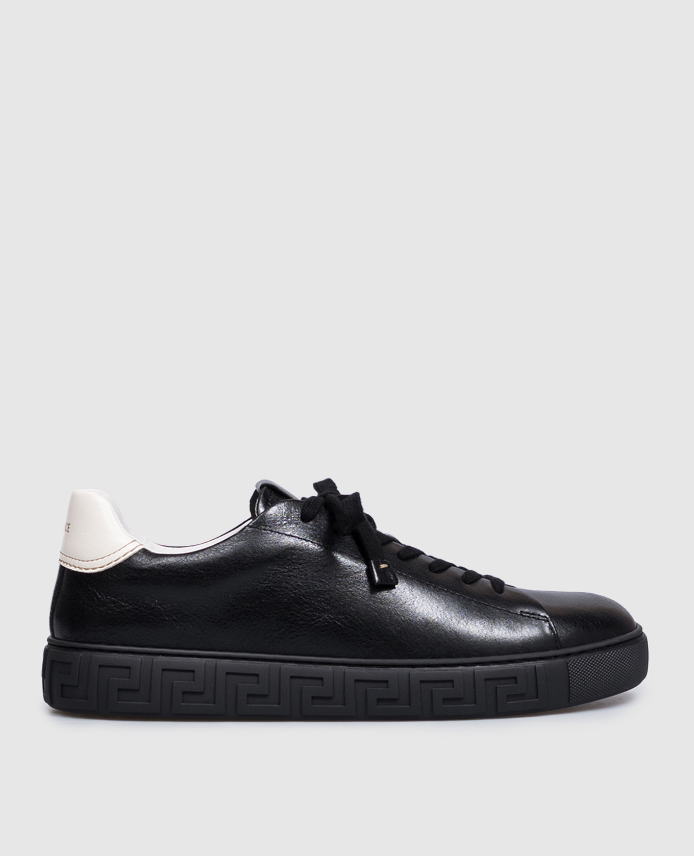 Black Greca leather sneakers with logo