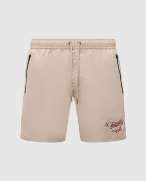Iceberg Beige logo print swim shorts ICE26MBM01