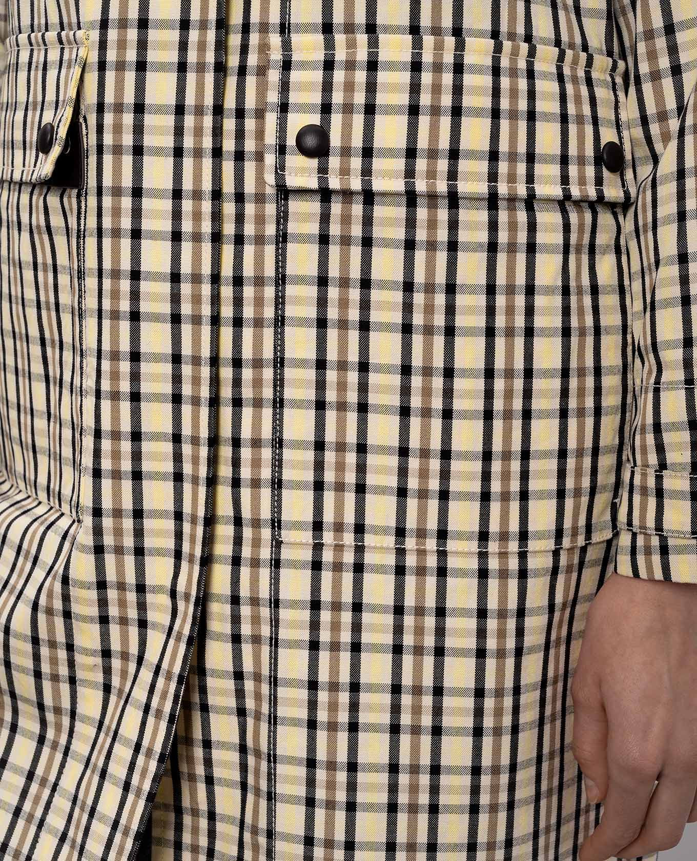 Beige checked jacket with leather collar Yves Salomon Army 5