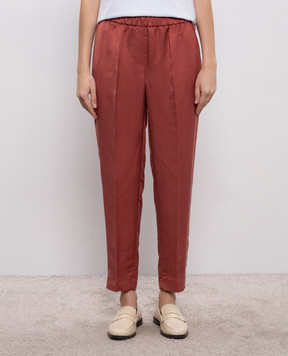 Peserico Red linen pants with monil chain A0407201926