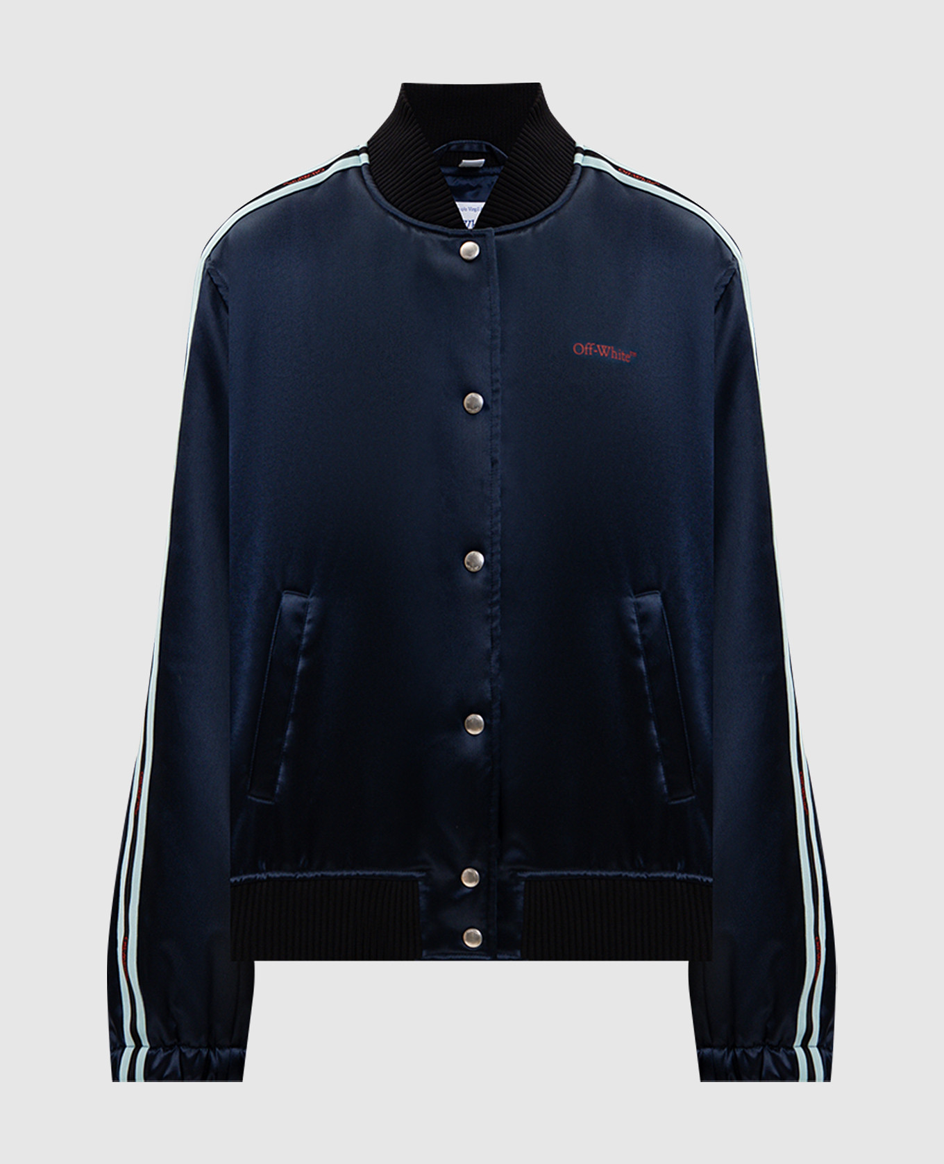 Chaqueta bomber azul con cinta de la marca