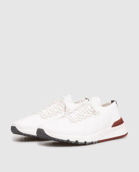 Brunello Cucinelli White cotton sneakers with textured logo MZUPMBO252