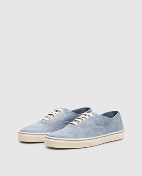 Brunello Cucinelli Blue suede sneakers with logo patch MZUPIGZ334