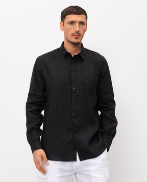 Vilebrequin Black linen shirt with embroidery CRSD3U00