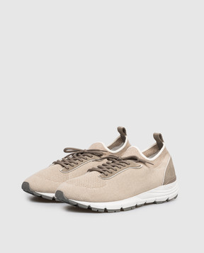 Peserico Beige combination sneakers with logo print R79074C0CC796